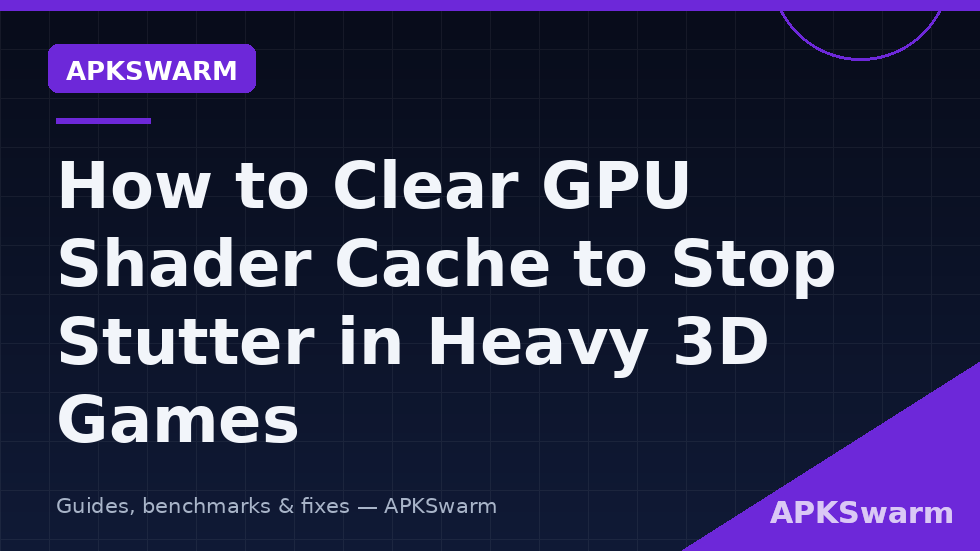 Graphic contrasting a healthy shader cache with a corrupted one after a bad update, branded APKSwarm