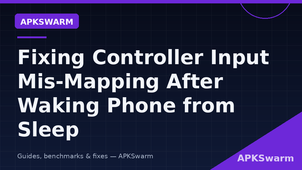 Graphic of a gamepad reconnecting after phone sleep with button labels remapping correctly, branded APKSwarm