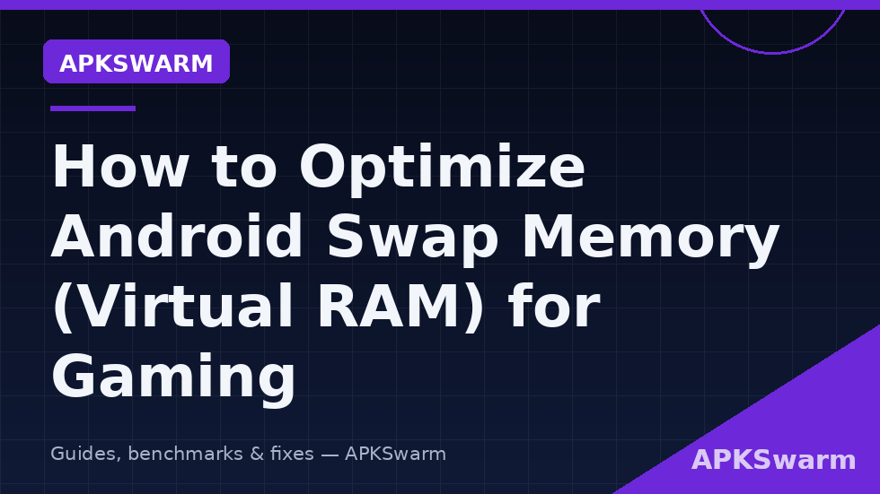 Diagram of Android memory tiers from physical RAM through ZRAM to storage swap with relative speeds, branded APKSwarm